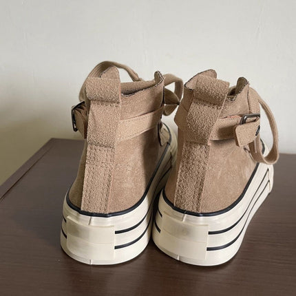 Nubuck Leather High-Top Canvas Shoes for Women 2025 Autumn and Winter Versatile New Products Casual Fashion Thick-Soled Height-Increasing Sneakers
