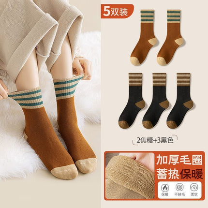 Socks Women's Mid-barrel Autumn and Winter fleece-lined Thickened Moon Socks Winter Warm Trendy All-match Stacked Socks