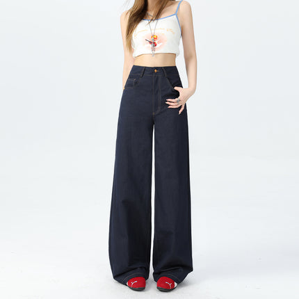 Cross-Border New American Fashion Women's Straight-Leg Raw Denim Jeans Women's Design Floor-Length Jeans Straight-Leg Pants