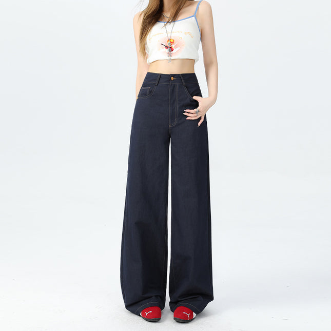 Cross-Border New American Fashion Women's Straight-Leg Raw Denim Jeans Women's Design Floor-Length Jeans Straight-Leg Pants