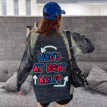 American Long-sleeved Knitted Shirt Women's T-shirt Trendy Brand New Sweater Women's Loose Slim Look Fashionable Top Hot Diamond Round Neck T-shirt