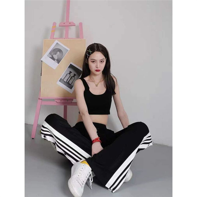 Autumn 2021 New Wide Leg Pants Couple Ins Korean-style Side-printed Buckle Sports Casual Trousers Trendy for Men and Women