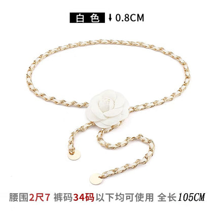 Camellia Flower Waist Chain for Women, Thin Belt, 2026 New Style, Chanel-Inspired Metal Chain Decoration, Paired with Dresses, High-End Waist Belt