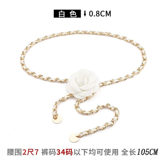 Camellia Flower Waist Chain for Women, Thin Belt, 2026 New Style, Chanel-Inspired Metal Chain Decoration, Paired with Dresses, High-End Waist Belt