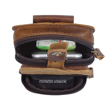 Genuine Leather Men's Frosted Leather Zipper Waist Bag Outdoor Sports Waist Bag Men's Work Site Wear-resistant Mobile Phone Waist Bag