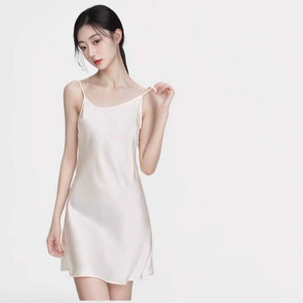 Pajamas Women's Summer Ice Silk Slip Skirt Sexy Nightgown High-end Sense Silk Beautiful Back plus size Base Skirt Home Clothes