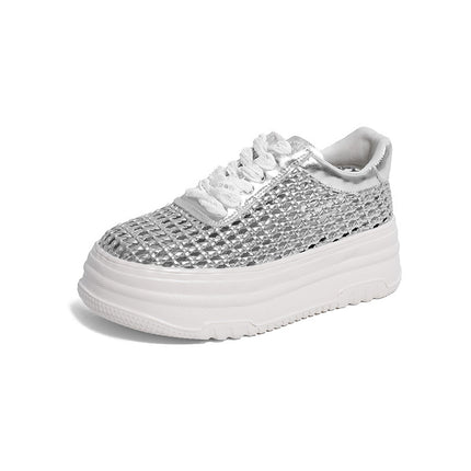 Thick-Soled Sneakers for Women 2026 Summer New Versatile Trendy Woven Breathable Mesh Fashion Casual Shoes for Petite Individuals