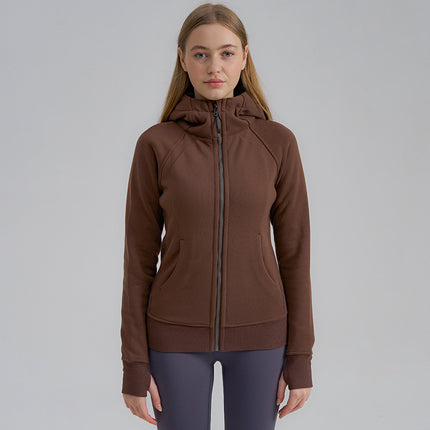 Sports Sweatshirt Jacket Autumn and Winter New Color Jacket Zipper Hooded Fleece-Lined Thickeneded Warm Running Fitness Yoga Wear for Women
