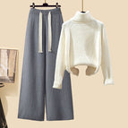 Beige sweater + gray wide-leg pants two-piece set / M recommendation 40-50kg