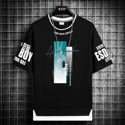 Teenager Short-sleeved T-shirt Men's 2024 New Summer Loose Fashionable All-match Half-sleeved Handsome Junior High School Students Big Boy