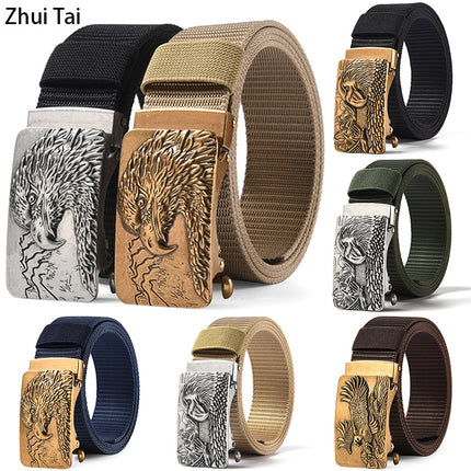 Canvas Belt Men's Toothless Automatic Buckle Middle-aged and Young People's Long plus size Business Jeans Retro Nylon Pants Belt