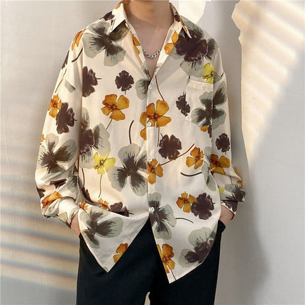 Fairy shirt men's Spring and Autumn fun printed shirt men's long sleeve Hong Kong style loose fashion casual Japanese coat