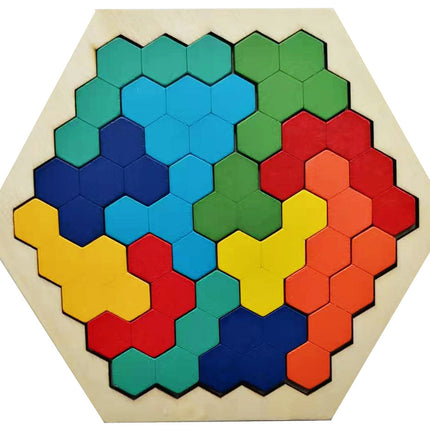 Wooden hexagon intelligence geometric puzzle cellular jigsaw puzzle honeycomb puzzle kindergarten baby toy
