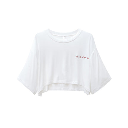 Trendy Loose-Fitting Short-Sleeve Crop Top Two-Piece Set Casual Cotton Commuting Jazz Dance Square Dance Modern Dance Practice Top