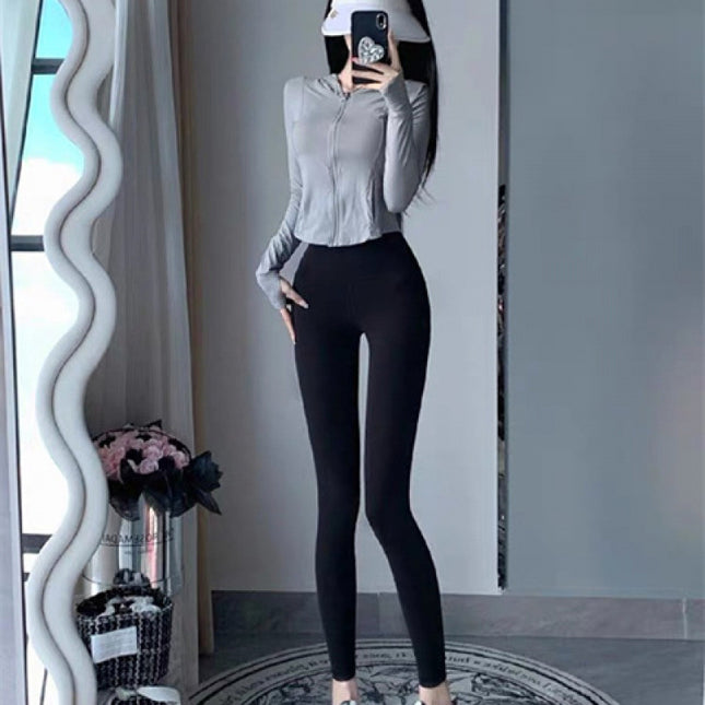 High-Waisted Butt-Lifting Yoga Pants, Tummy Control Sports Suit for Women, Quick-Dry Hooded Fitness Training Jacket, Anti-Static