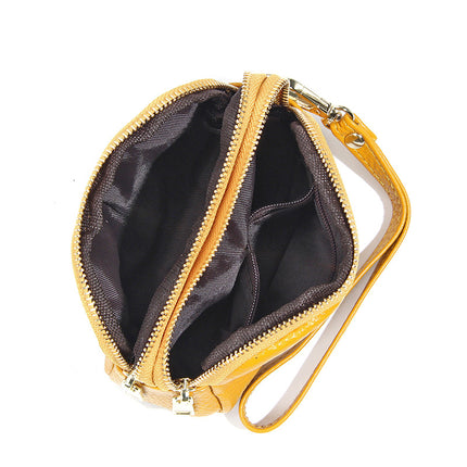 New first layer cowhide hand-held small wallet handbag simple Mini small three zipper leather coin purse for women