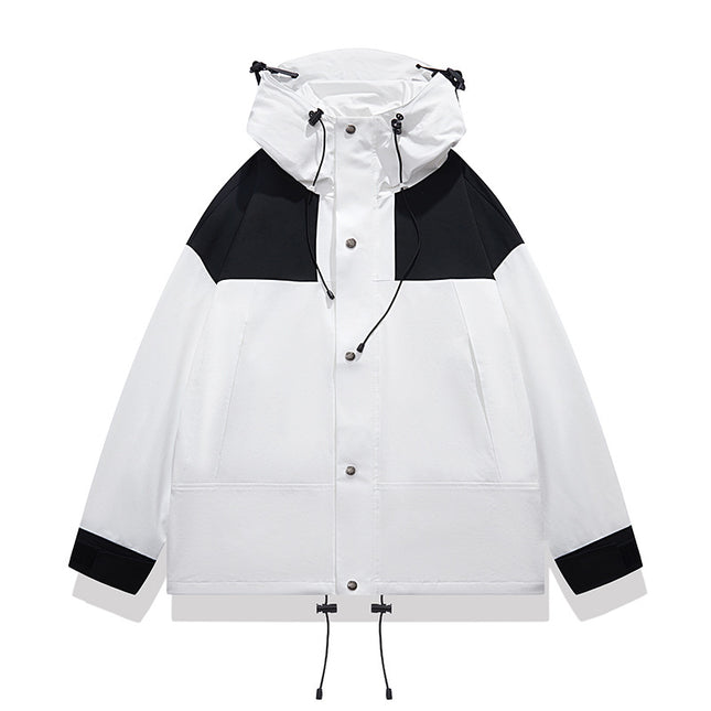 Jacket Men's Autumn 2024 New Arrival Single Rush Clothes Outdoor Couple Color-block Removable Cap Waterproof Loose Jacket