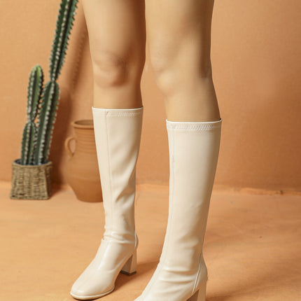 New Autumn and Winter Long Boots for Women, with Chunky Heels, Height-Increasing Square Toe, Stitched Design, European and American Style, Black Women's Boots, Hot-Selling