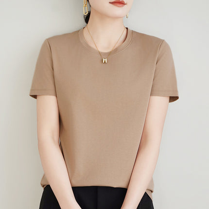 100 mercerized cotton short-sleeved T-shirt women's 2025 summer new V-neck cotton pullover vest cool feeling ice silk base
