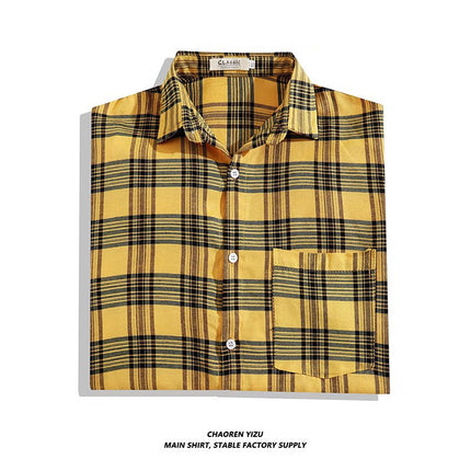 Letter printed plaid shirt men's spring and summer fast hand online celebrity same slim-fit long sleeve shirt thin coat fashion