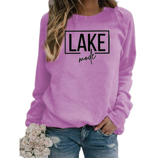 Foreign Trade Amazon Cross-border Supply lake mode Printed Women's Round Neck Sweats All-match Loose European Size
