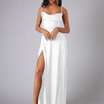 2025 New European and American Foreign Trade Women's Sexy Slim Slim-Fit Backless Amazon Strap Tight Waist Dress Long Dress
