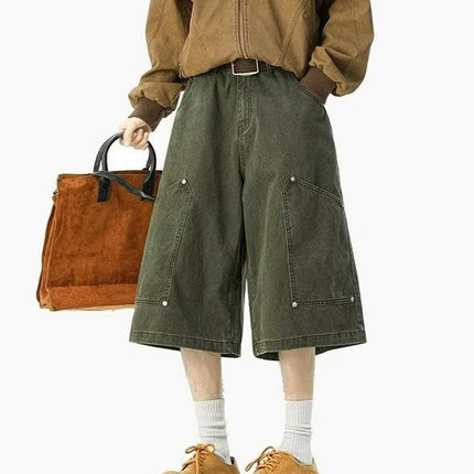 2025 New American Workwear Shorts Men's Summer Couple Versatile Loose Military Green Casual Straight Cropped Pants