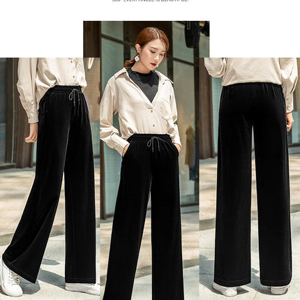 Factory supply generation hair gold velvet wide leg pants women's slim plus size autumn and winter high waist casual draping pants spring