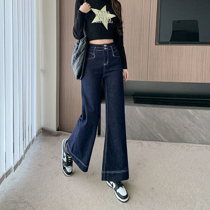 Ins Style dark blue Wide Leg Jeans Elegant Skinny 2025 Pear Shape Figure Women's Loose Dipped Pants