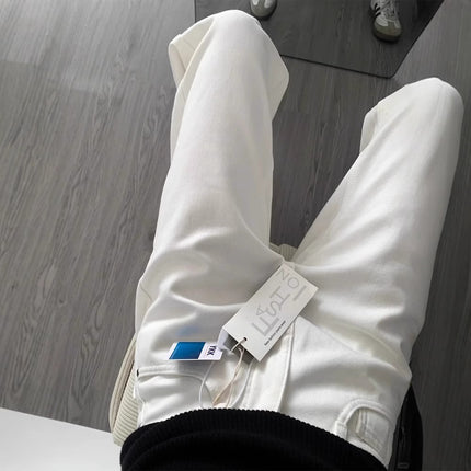 Petite Narrow Wide-Leg White Jeans for Women 2025 Spring New High-Waisted Loose Drape Straight Floor-Length Pants
