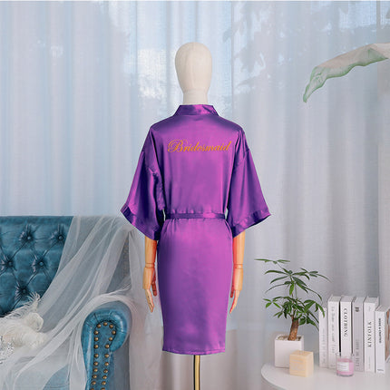bride Gown morning Gown Lady nightgown wedding makeup bridesmaid group wedding kimono imitation silk cardigan bathrobe