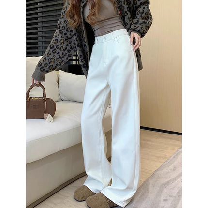 Pear-Shaped Figure White Narrow Straight Jeans Women's Spring Small Casual Loose Slimming Wide-Leg Pants