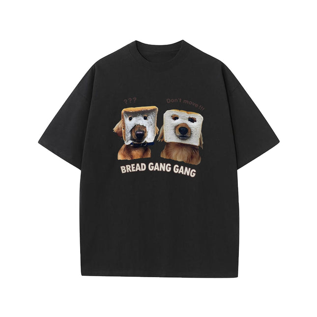 Direct Spray Bread Dog Print Short-sleeved T-shirt American Fashion Brand Casual Men's and Women's Fun Pure Cotton Loose Round Neck T-shirt