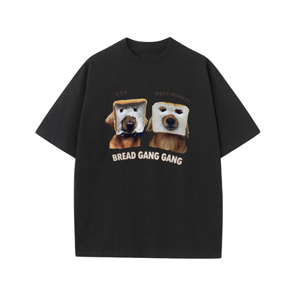 Direct Spray Bread Dog Print Short-sleeved T-shirt American Fashion Brand Casual Men's and Women's Fun Pure Cotton Loose Round Neck T-shirt