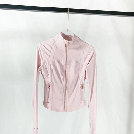 Lulu Yarn Vibration Gold Label Stand Collar Short Jacket Sports Yoga Wear Slimming Sports Jacket for Women