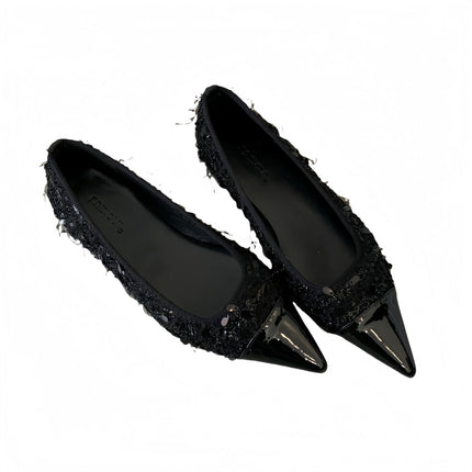 French Lady Style Evening Shoes with Skirts 2025 Spring and Summer New Style Small Fragrant Style Single Shoes Leather Splicing Women's Shoes
