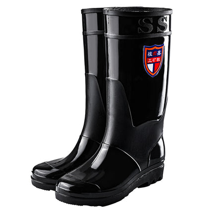 Black High-Tube Men's Rain Boots for Foreign Trade, Waterproof and Non-Slip Kitchen Shoes, Warm Mid-Tube Men's Water Boots, Rain Boots