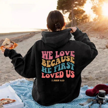 2024 Amazon Women's Velvet Sweatshirt Back Letter Printed Hooded Sweatshirt Drawstring Printed Hoodie
