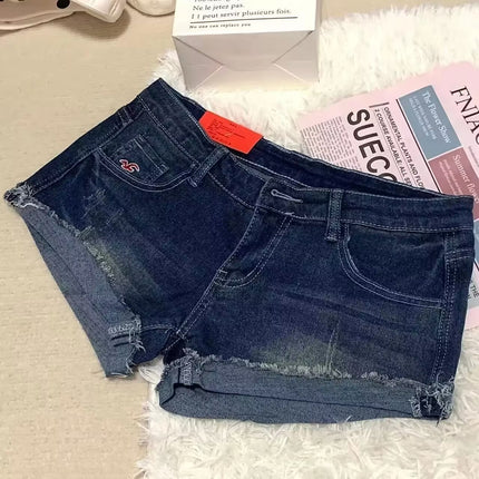 American Style Hot Girl Low Waist Hip Denim Shorts Women's Summer Slim-Fit Curled Stretch Slimming Hot Pants