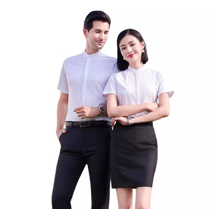 High goods stand collar Chinese style men's and women's same style shirt professional white shirt sales slim fit work clothes spring and summer new