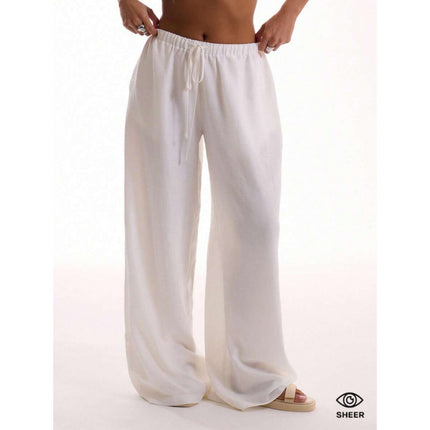 Cross-Border Bottoms Linen Texture Lace-Up Waist Pants Vacation Style Summer Bohemian Style Elegant
