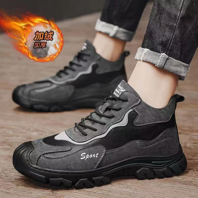 Men's Shoes Winter High-top fleece-lined Thickened Warm Cotton Shoes Waterproof Sports Casual Leather Shoes Men's Snow Boots Trendy Shoes