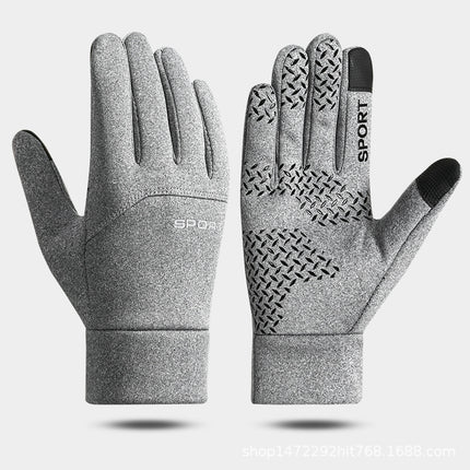 Winter warm gloves men's and women's SPORT unilateral horizontal standard fleece-lined outdoor two-finger waterproof non-slip touch screen riding