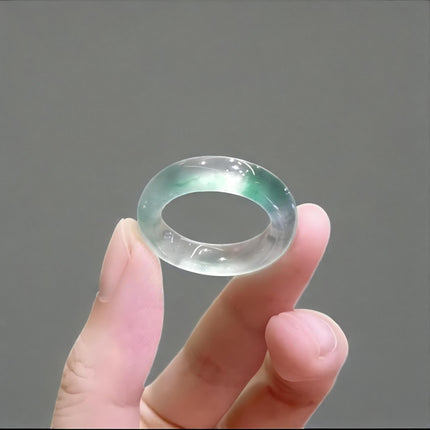Natural Jadeite Ring Women's Cologne a Goods High Ice Green Floating Flower Jade Ring Plain Ring Authentic Tail Ring