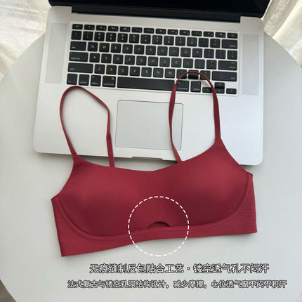 Breathable, Soft, Seamless, Nude-Feel, Thin Cup Jelly Strip Bra for Women with Small Breasts, Red, Push-Up, Anti-Sagging, Zodiac Year Underwear Bra