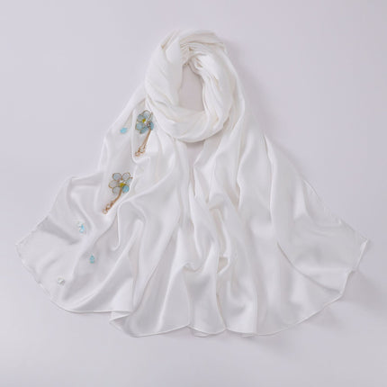 Cross-border New Chinoiserie Lotus Flower Satin Chiffon Long Scarf Handmade Flower Gauze Scarf Women's Bag Headscarf Drop Shipping