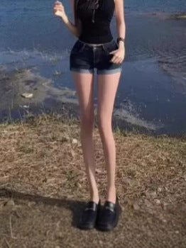 Plus-Size American-Style Low-Waist Sexy Hip-Enhancing Denim Ultra-Short Shorts for Women, 2025 Summer New Slim-Fit Rolled-Edge Hot Pants