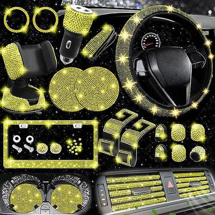 Car steering wheel cover non-slip comfortable no inner ring handle set diamond US gauge license plate frame rhinestone car decoration cross-border