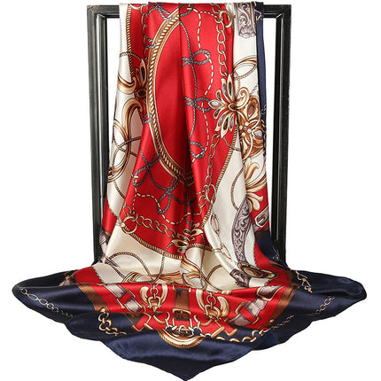 Mother's Day Gift Factory Direct Smooth Satin 90 Large Square Scarf Headscarf European and American Style Oil Painting Silk Scarf Women's Shawl Wai