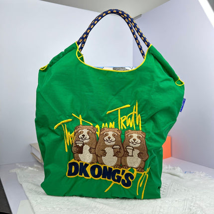 High-Quality Japanese-Style Ball Chain Eco-Friendly Shopping Bag Nylon Fabric Embroidered Floral Tote Nylon Canvas Bag